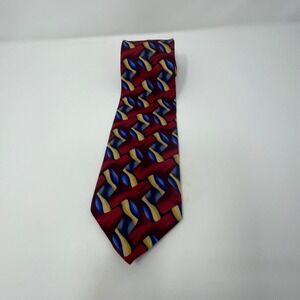 Jerry‎ Garcia Silk Necktie Abstract Geometric Pattern Burgundy Blue Gold